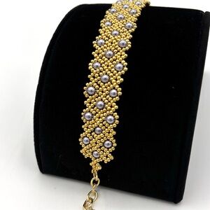 Hand Crafted Gold and Purple Pearl Bracelet